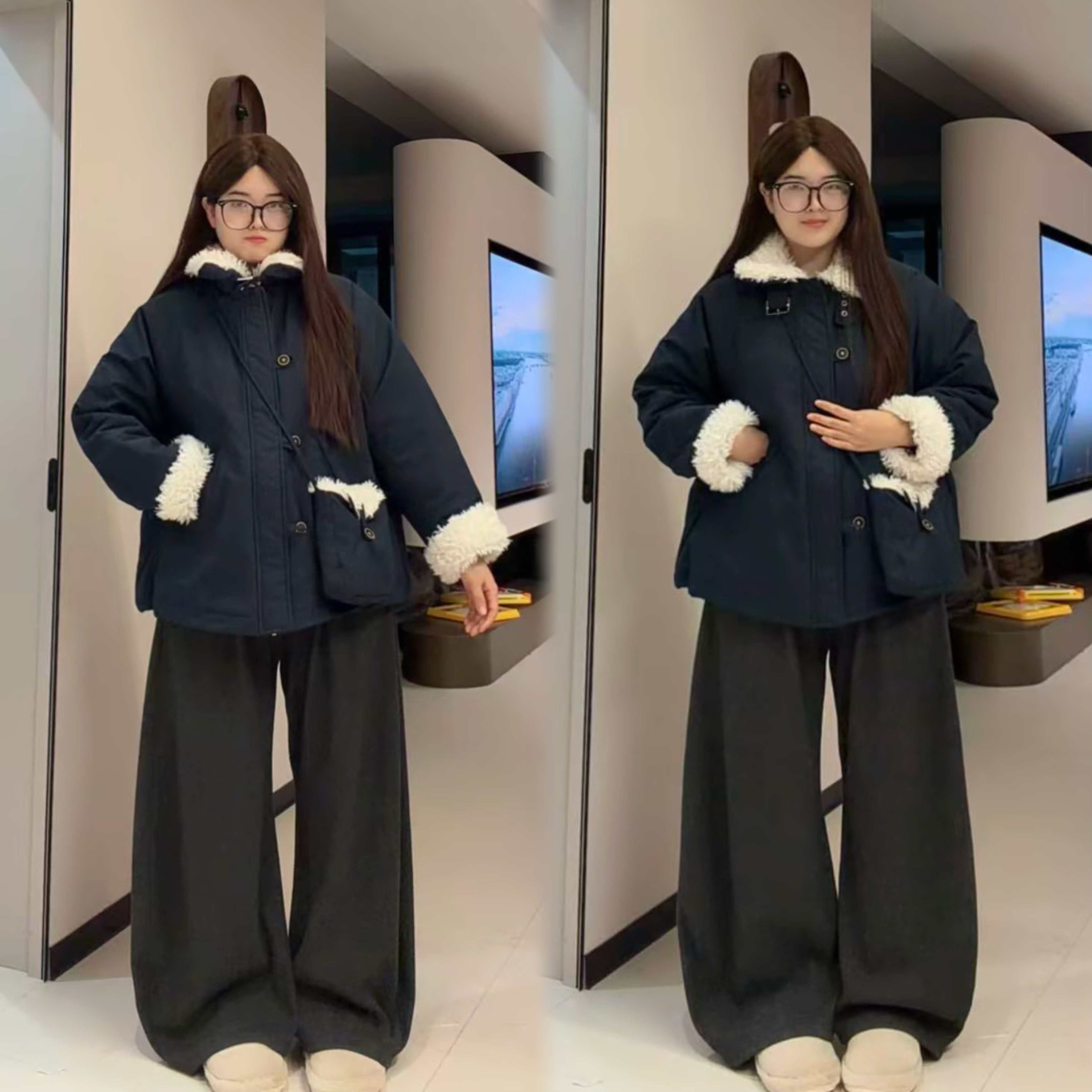 新款大码胖mm韩系翻领加厚小个子高级感显瘦夹棉短外套