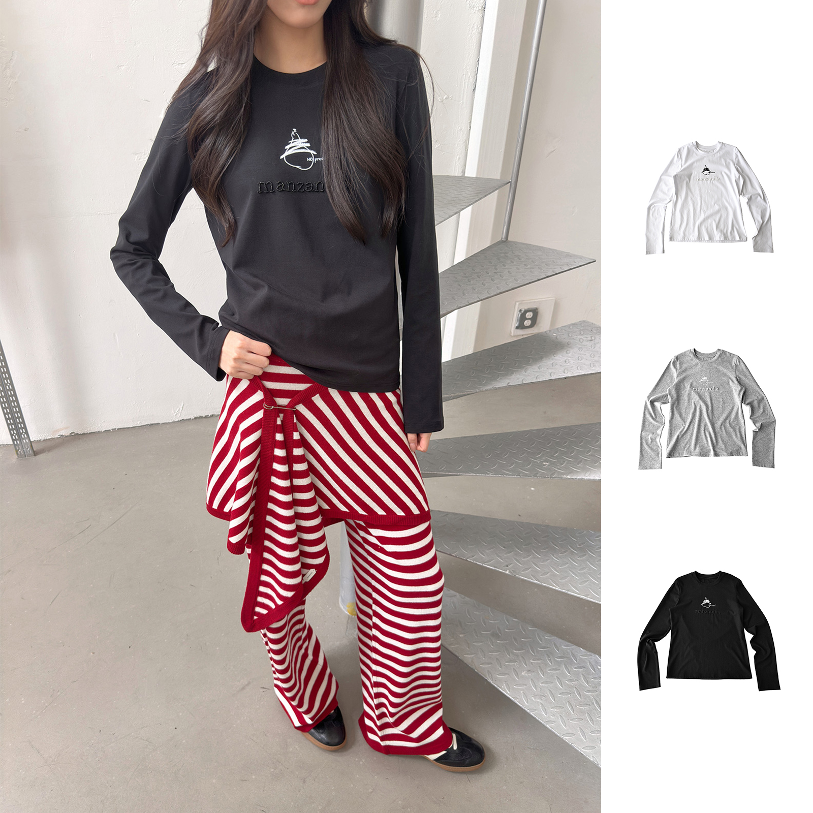 MANZANILLA设计师品牌25冬季鸭梨印绣正肩T恤GoGoBuyer DY5M32150