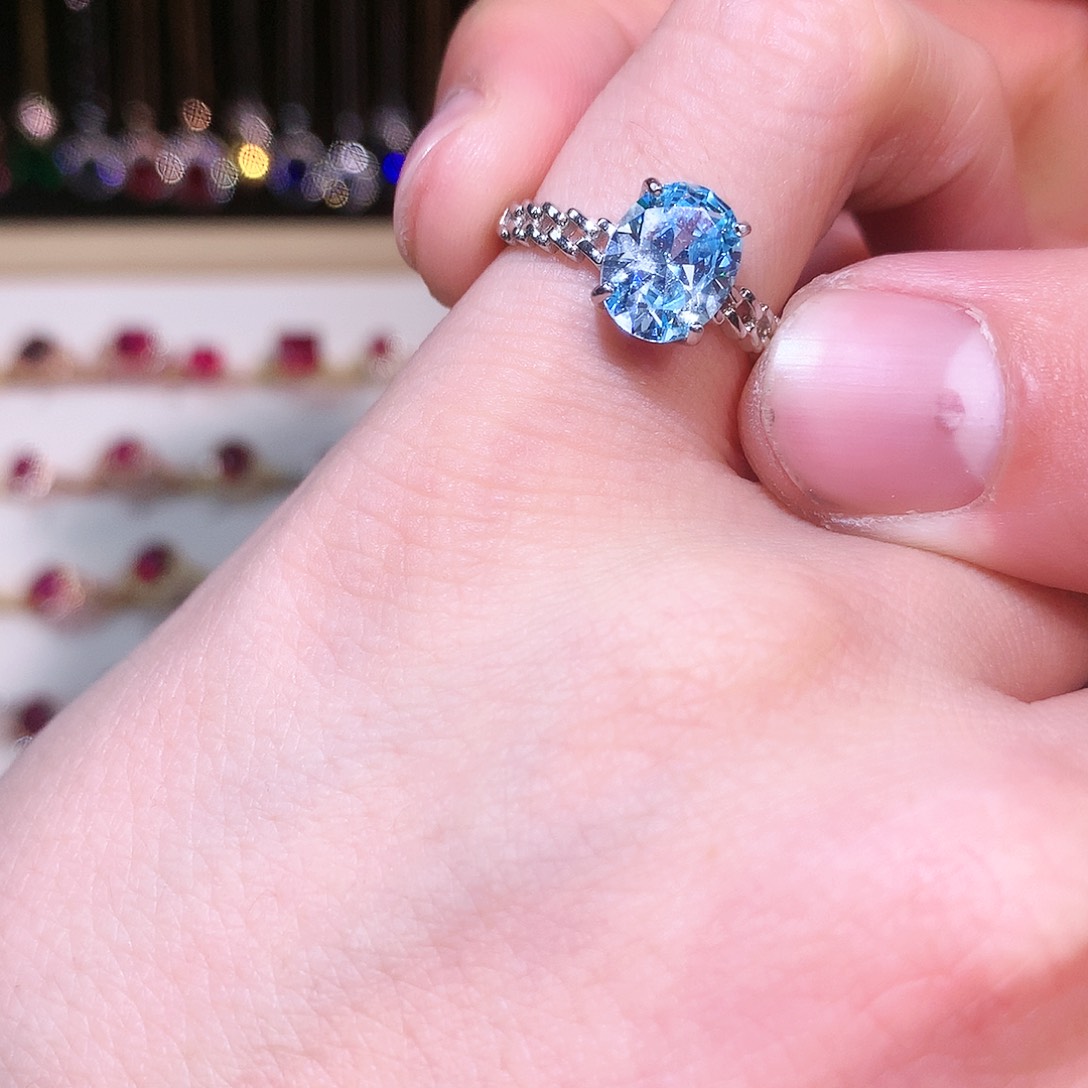 海蓝宝石戒圈银S925镶嵌