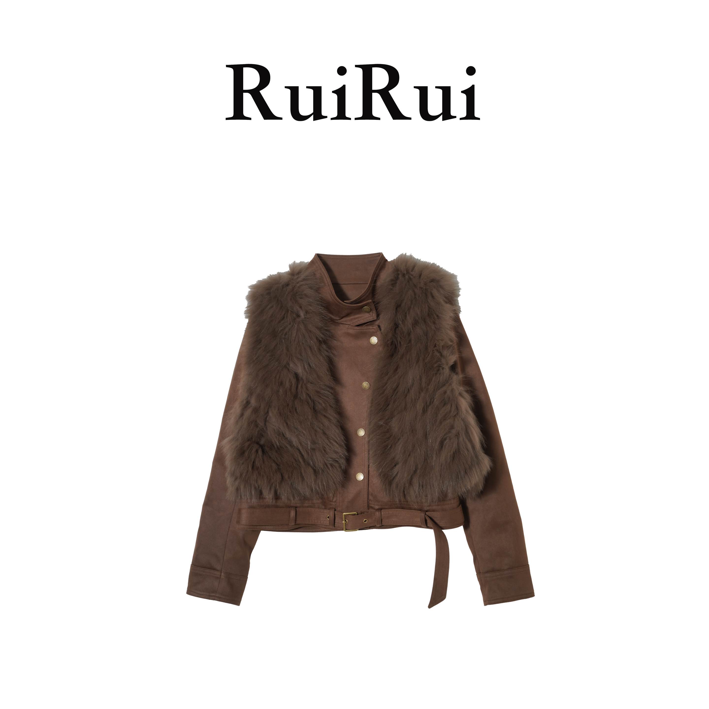 RUIRUI瑞【暮色秋冬】真狐狸毛背心麂皮鹅绒皮草外套SY1376R