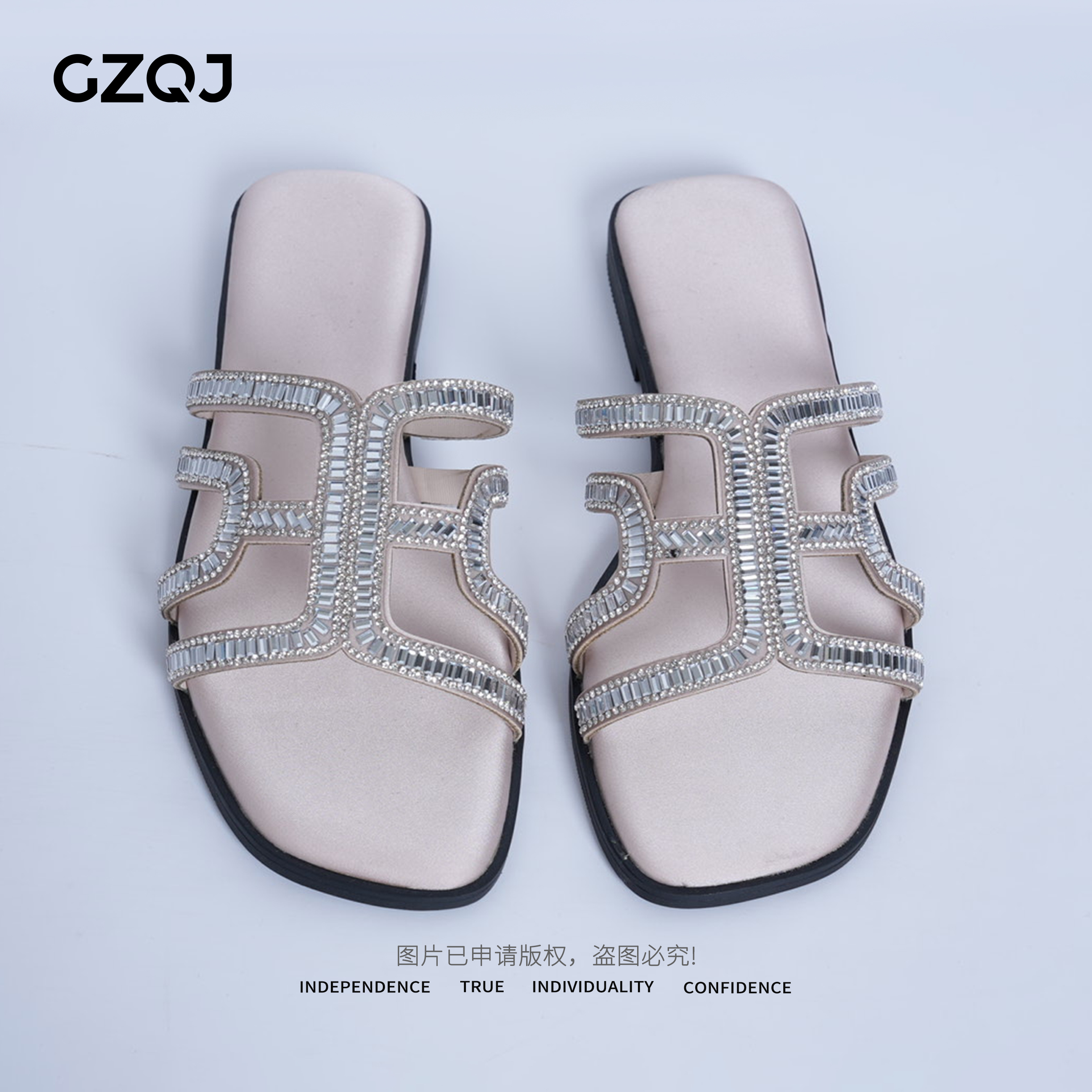 老琴私服 欧若风法式轻奢水钻露趾凉拖鞋子外穿凉鞋女 26821