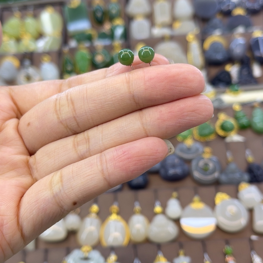 和田玉银S925镶嵌耳饰