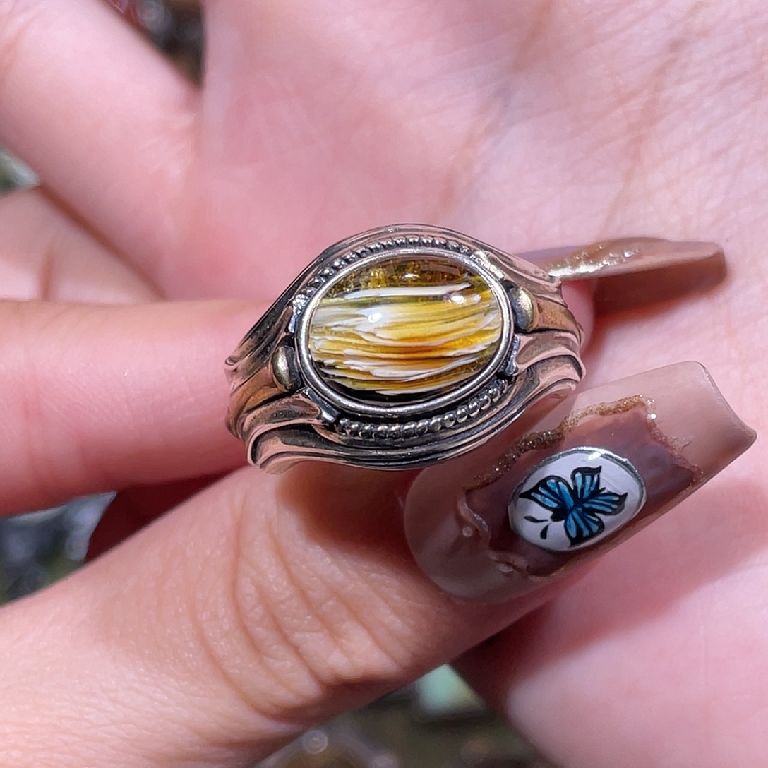 琥珀银S925镶嵌戒指