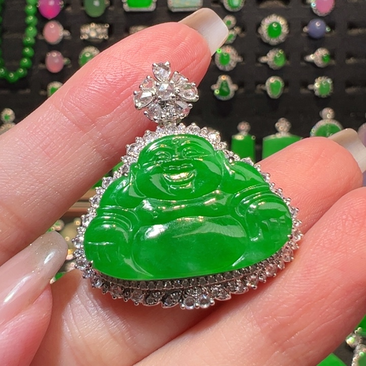 翡翠吊坠(不含链)18K金镶嵌