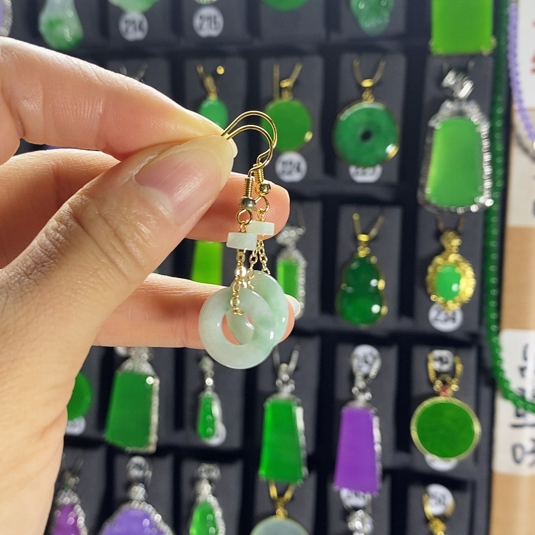 银S925镶嵌翡翠耳饰030