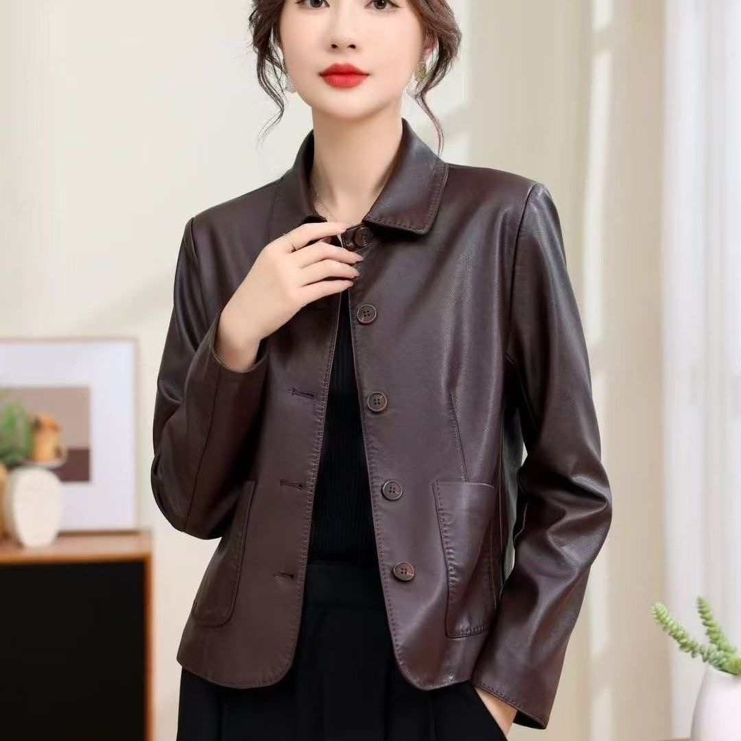 时尚洋气短外套女2025春秋新款宽松显瘦皮衣气质显瘦皮上衣