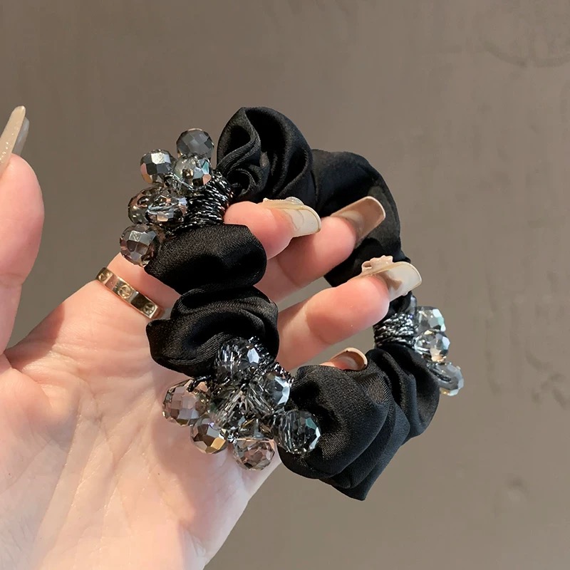 韩系高级感串珠大肠发圈扎马尾丸子头缎面肥肠圈时尚头绳1102