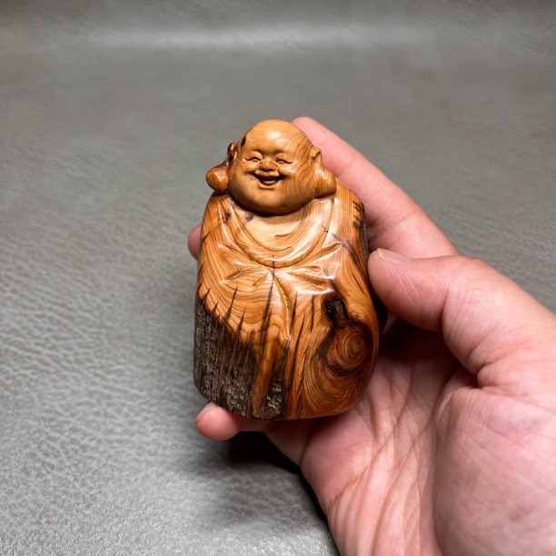 北太行崖柏木雕弥勒佛小摆件精工手作笑脸佛文玩工艺品天然陈化D1