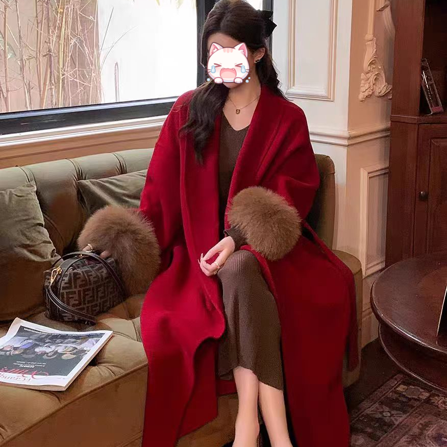 秋冬新款高级感气质毛呢加绒保暖中长款外套毛衣出游服装女66137