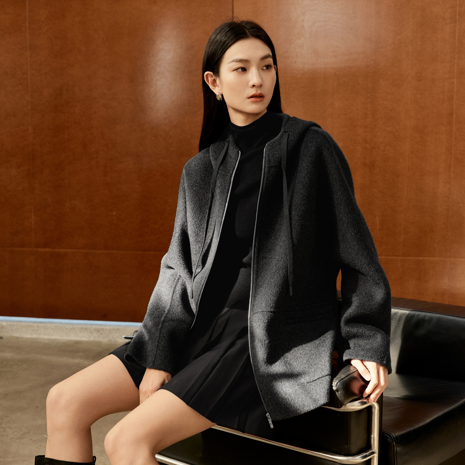 【衣衣专属】伊芙丽羊毛羊绒连帽毛呢外套2025冬新款1G9970501
