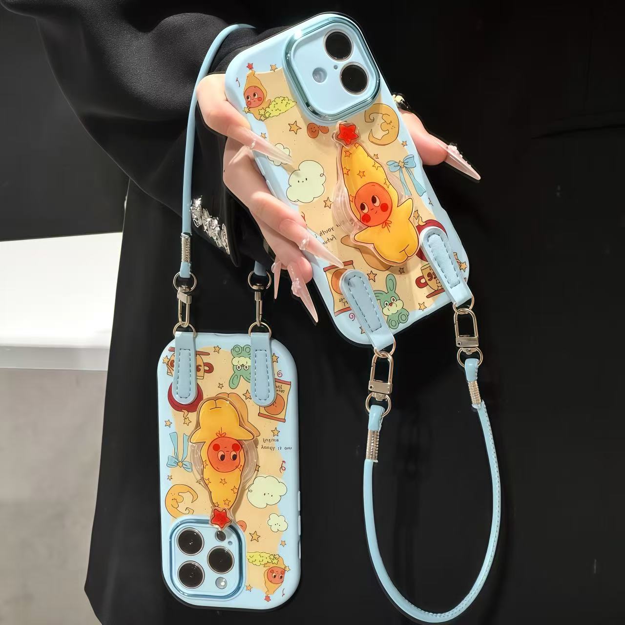 旋转卡通人支架挂绳适用苹果16/17手机壳iPhone15小米vivoppo华为