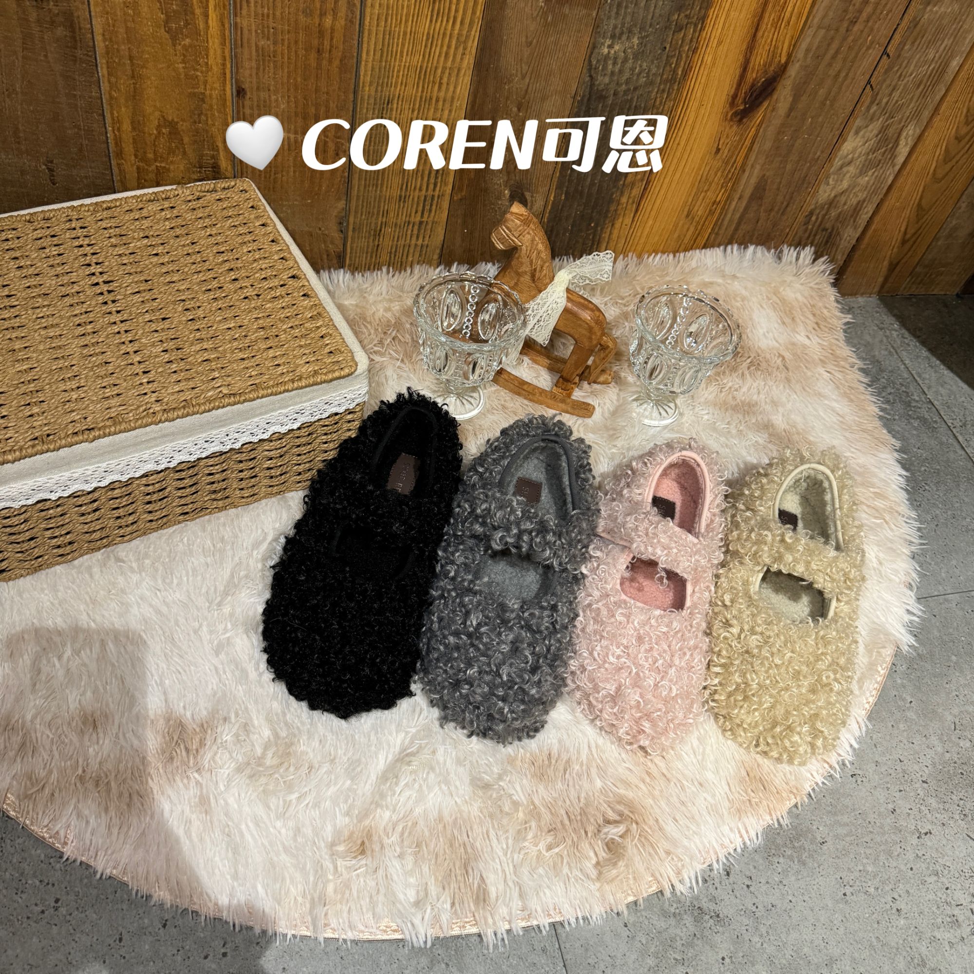 5cm增高厚底内增高毛毛鞋女2025冬季加绒魔术贴拖鞋单鞋