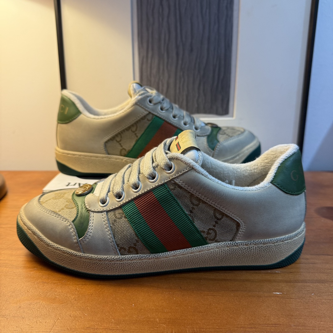 99新 GUCCI/古驰 青奢荟/35.5码/绿色老花低帮脏脏鞋板鞋///87964