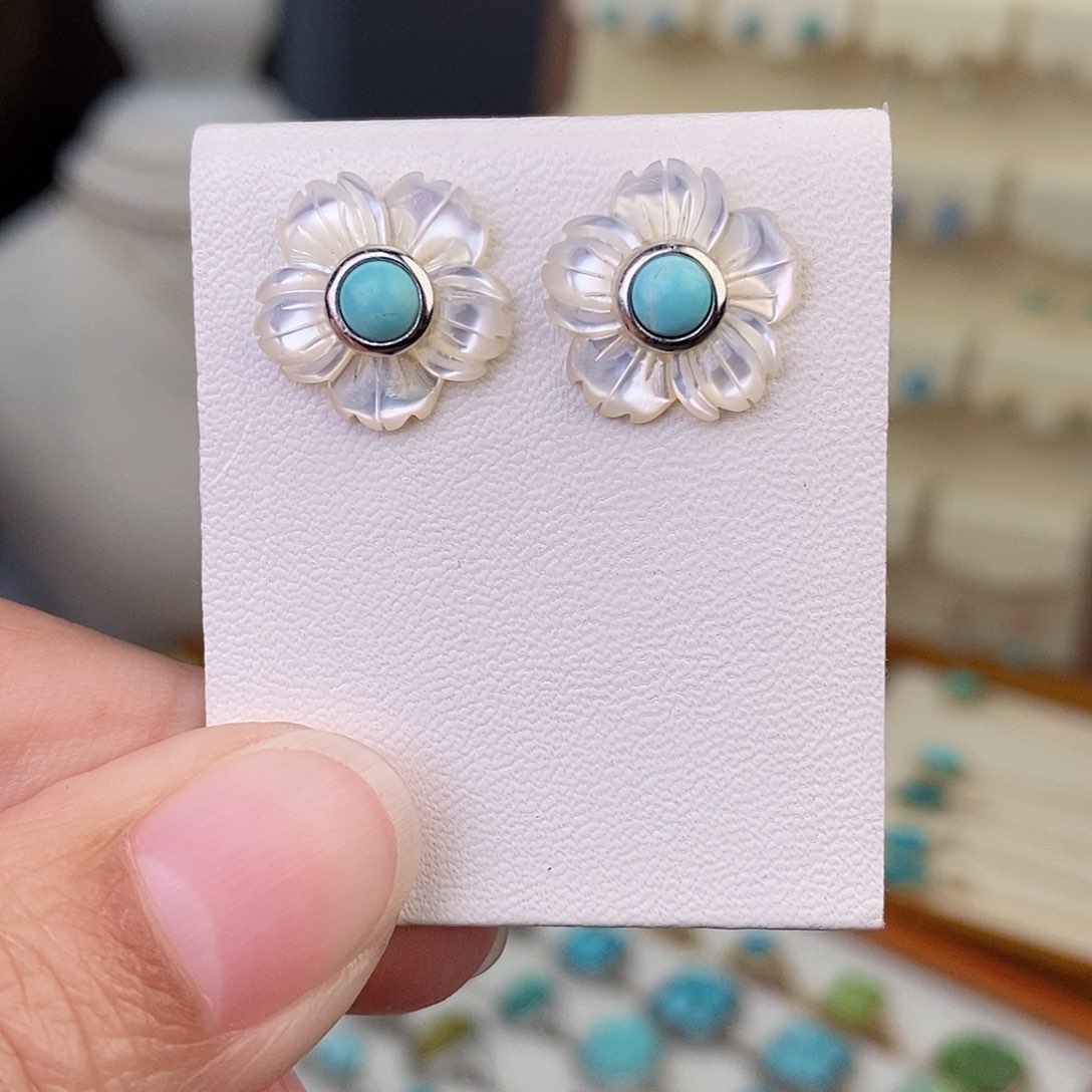 绿松石耳饰银S925镶嵌