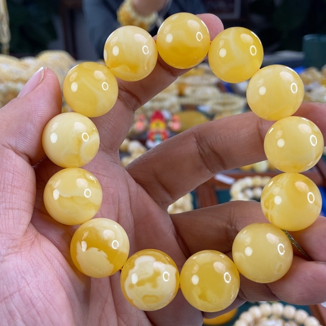 琥珀珠宝奇石未镶嵌18+白花蜡同料串43.59