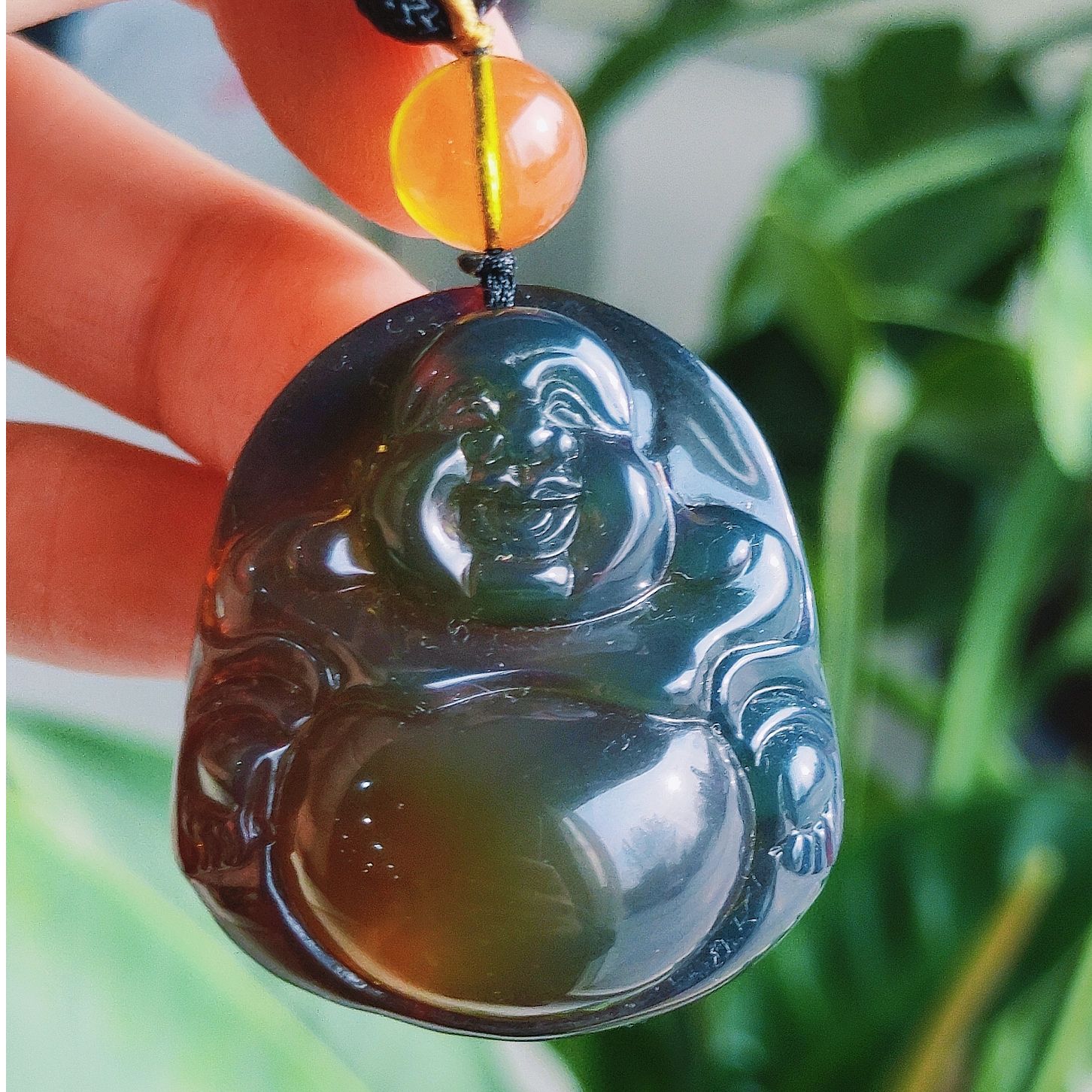 缅甸原矿红茶绿膜变色龙佛公 背面带矿皮  佛公净重约10克