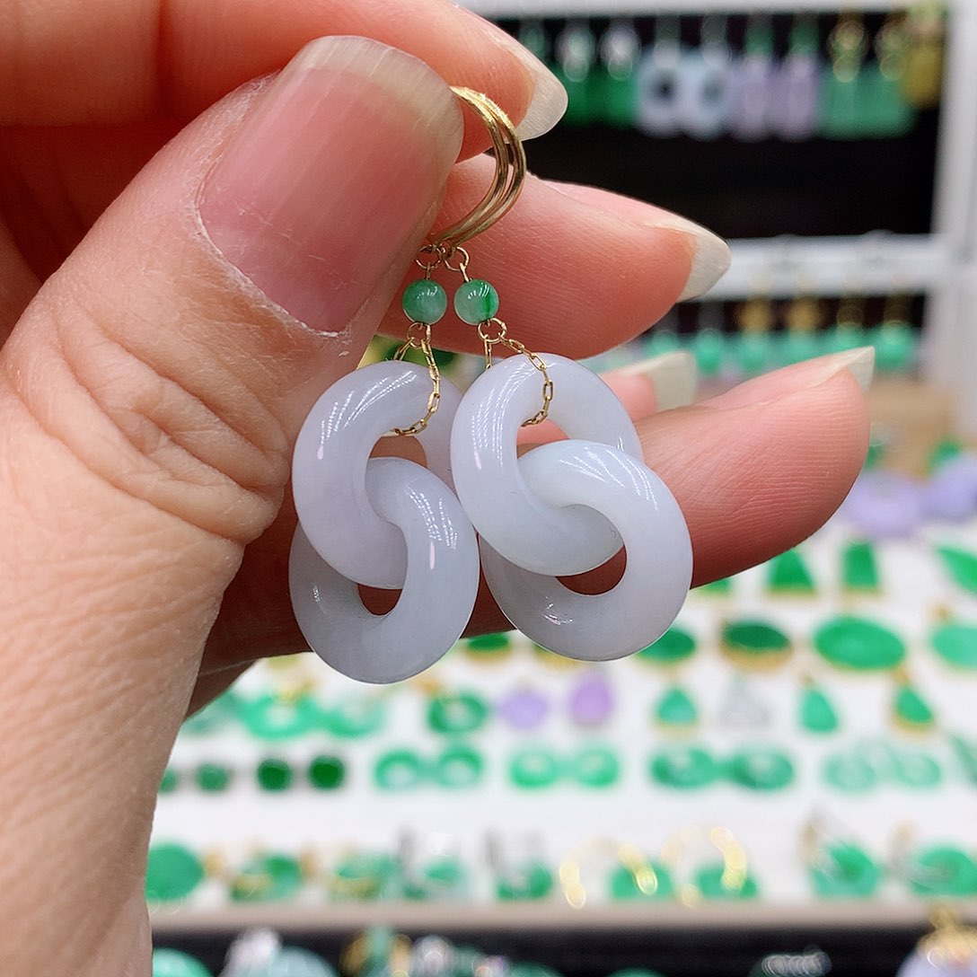 翡翠耳饰18K金镶嵌的