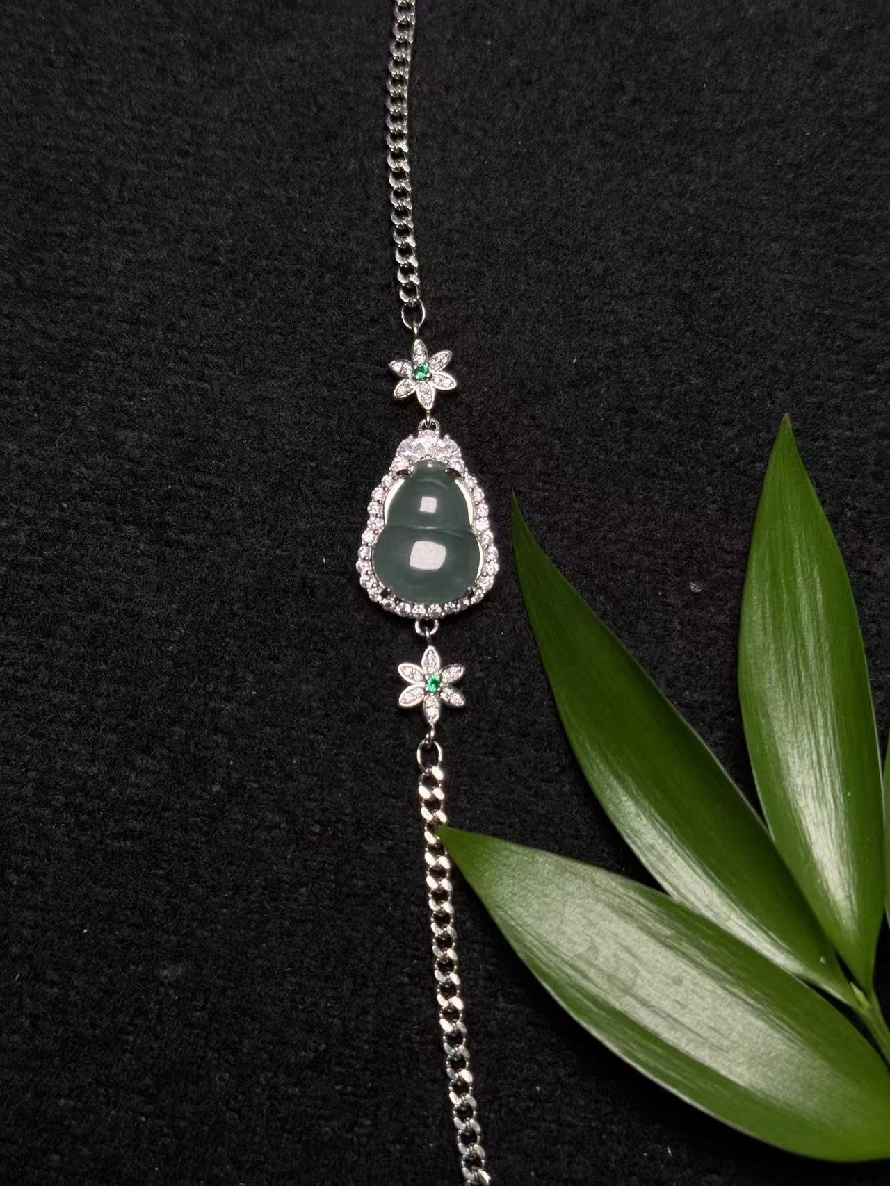 银镶蓝翡翠A货葫芦手链