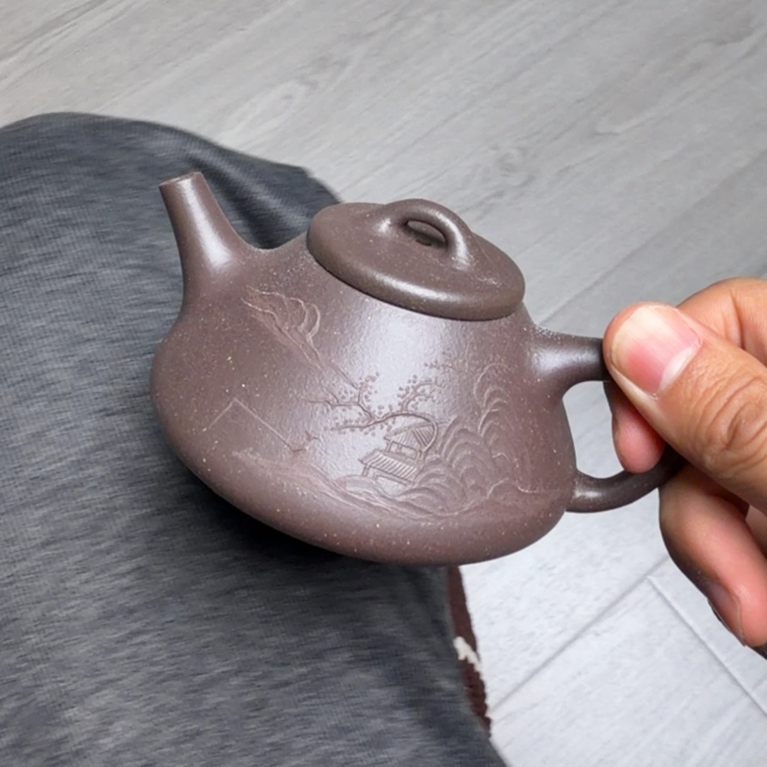 紫砂壶天青泥泥绘石瓢