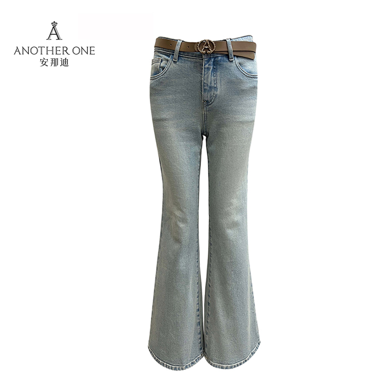 ANOTHER ONE安那迪时尚复古弹力微喇牛仔裤女高腰显瘦修身喇叭裤