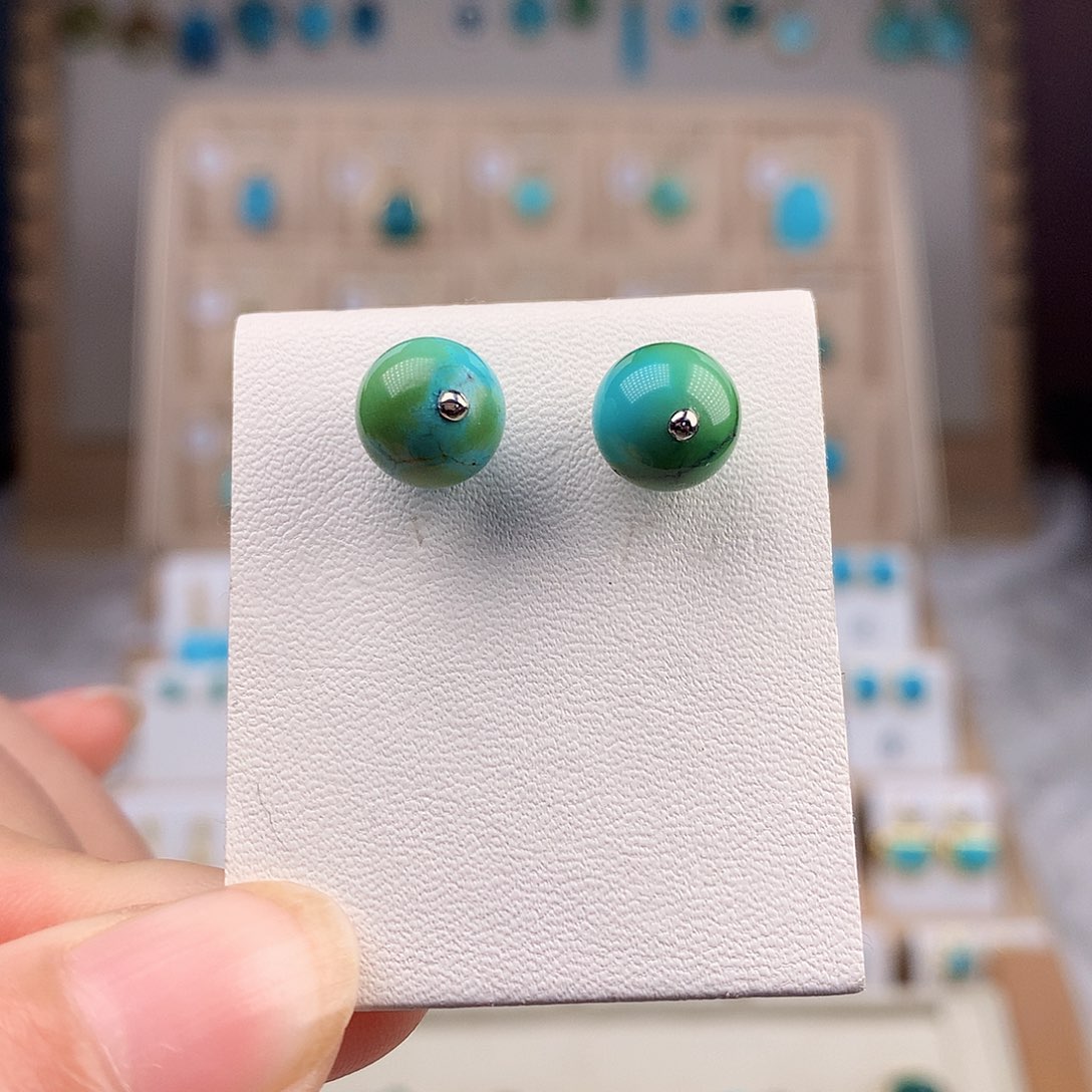 绿松石耳饰银S925镶嵌