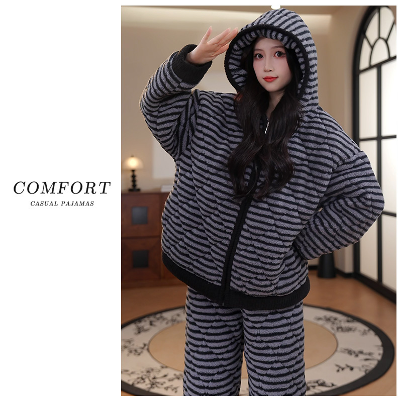 【超厚专柜正版】三层夹棉睡衣女冬季加厚2025新款设计感家居服套装