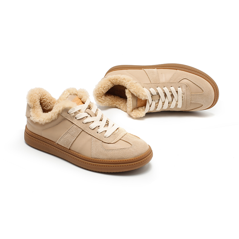 羊皮毛一体毛毛鞋22866-4真皮秋冬德训鞋女低帮板鞋休闲羊毛鞋