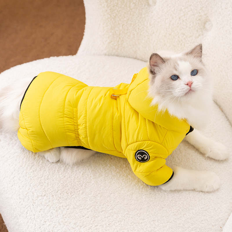 猫咪秋冬季保暖特厚简约纯色四脚棉衣小型犬泰迪比熊狗狗宠物衣服
