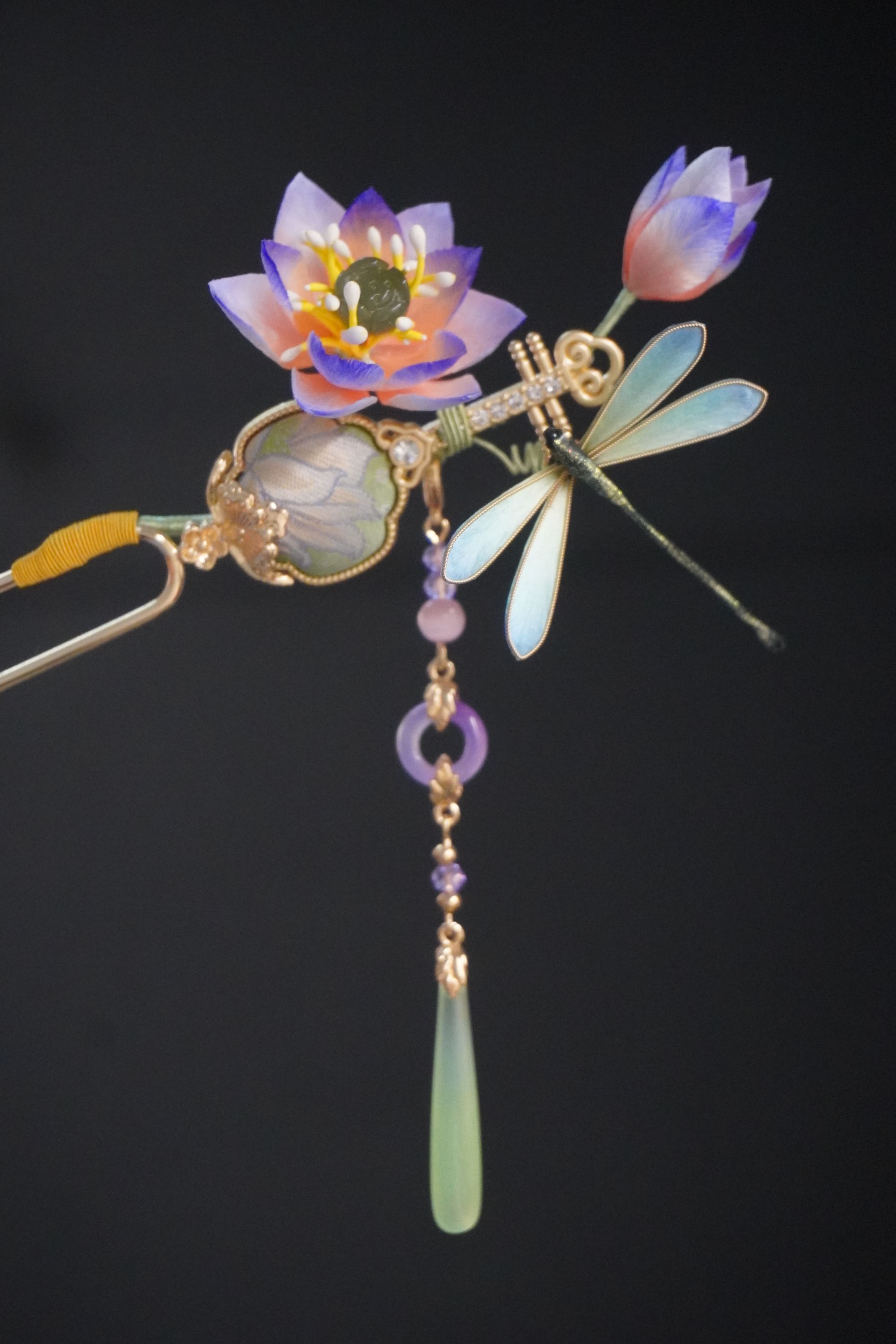 【荷以忘忧】非遗宋锦绒花发簪-古风可爱日常手工制作