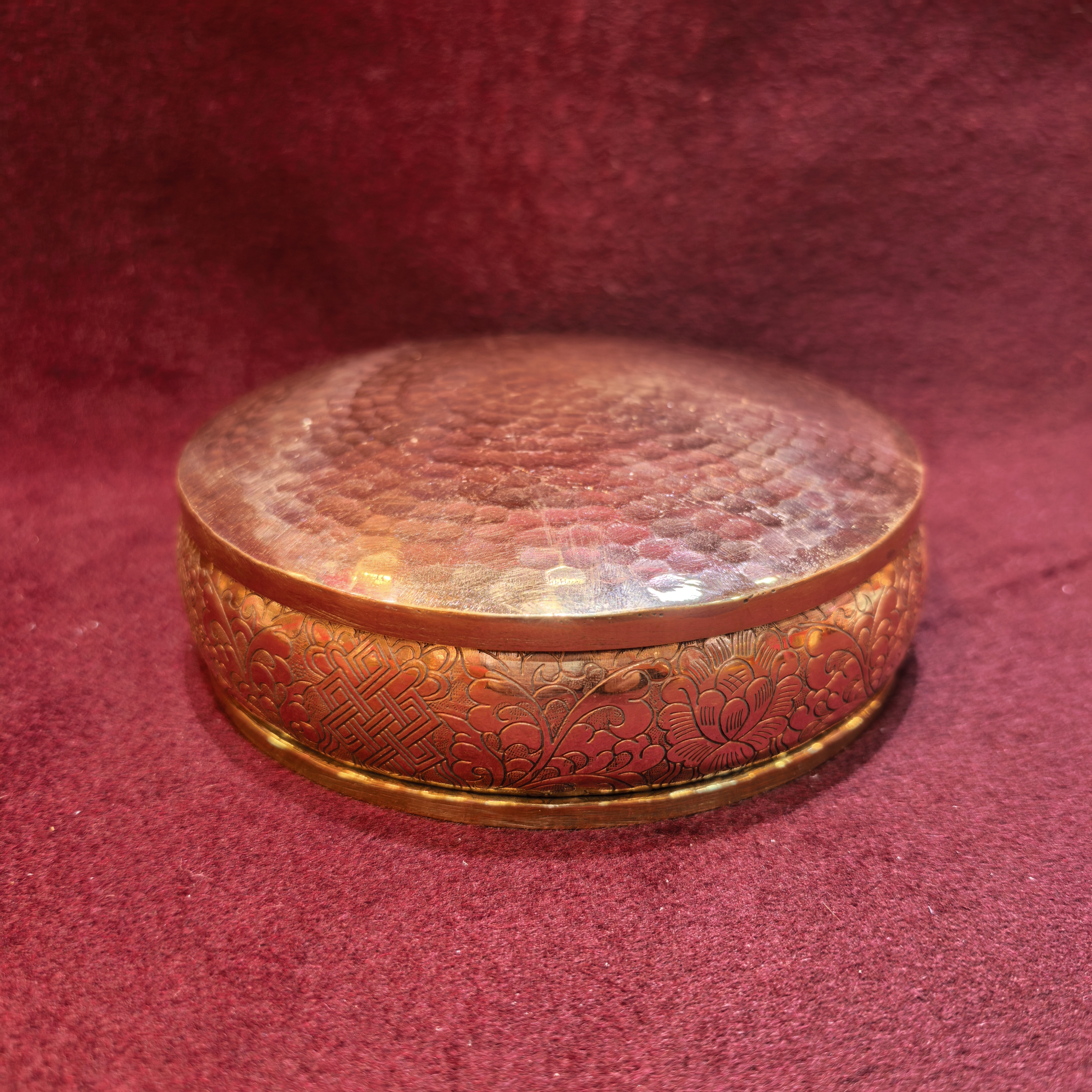 玺藏馆 尼泊尔紫铜曼扎修盘12.5㎝ 重约280克左右 积累资粮 曼达盘