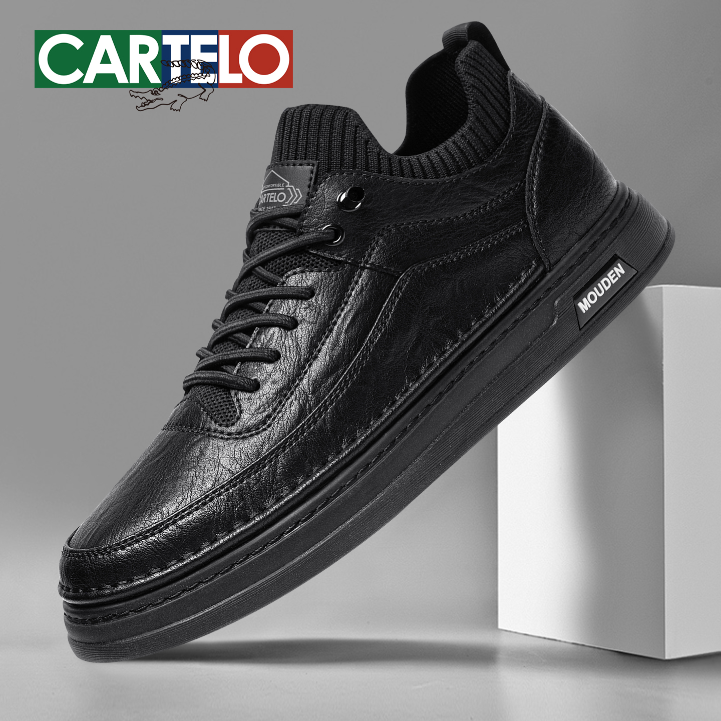 卡帝乐鳄鱼男鞋秋冬黑色板鞋增高马丁靴男士百搭厚底一脚蹬休闲鞋