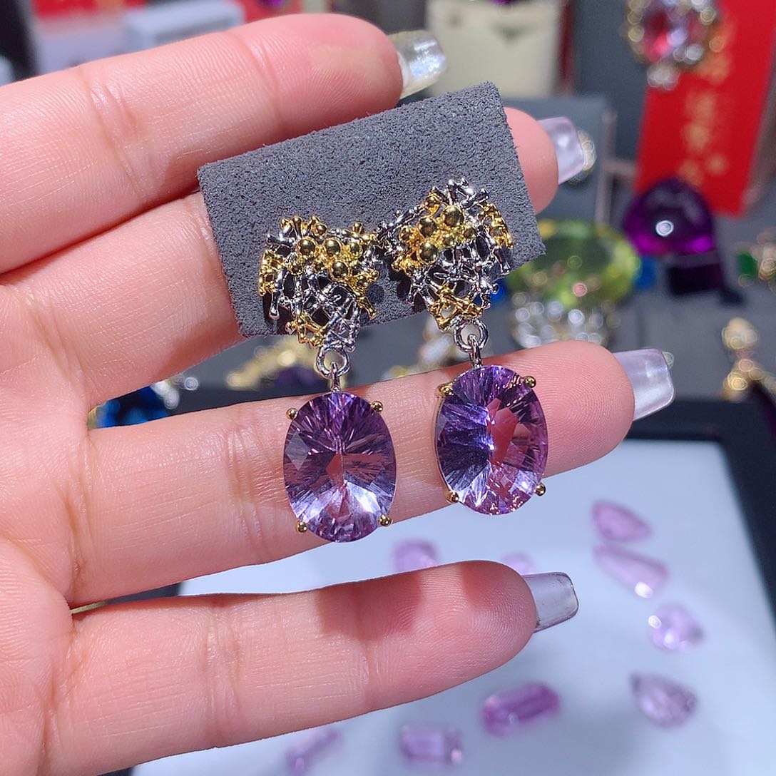 水晶耳饰银S925镶嵌耳饰