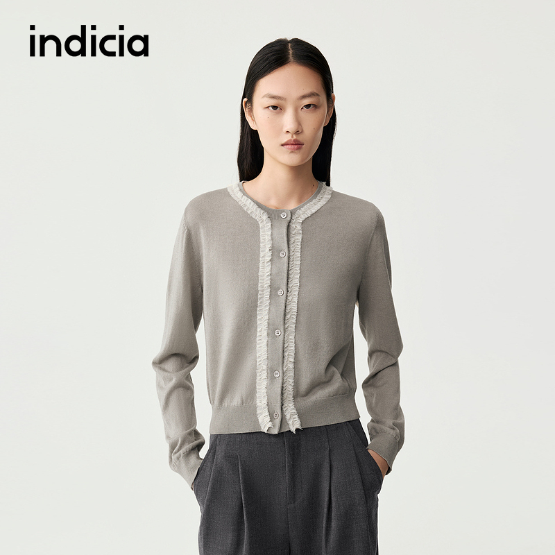 indicia标记商场同款25秋新款重工花边复古圆领开衫F2C5KS313C