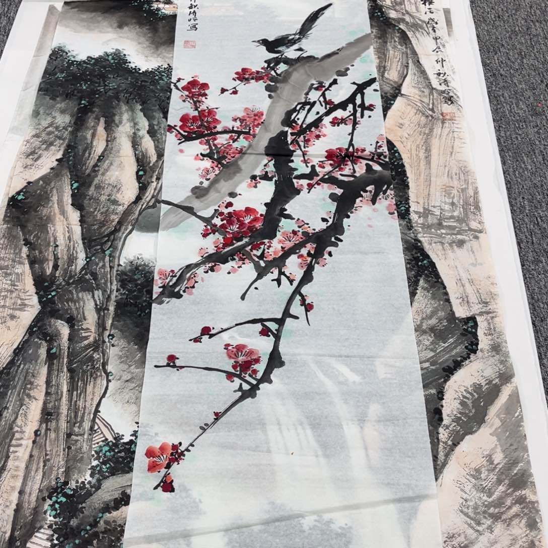 国画任清岭老师四尺对开绘画