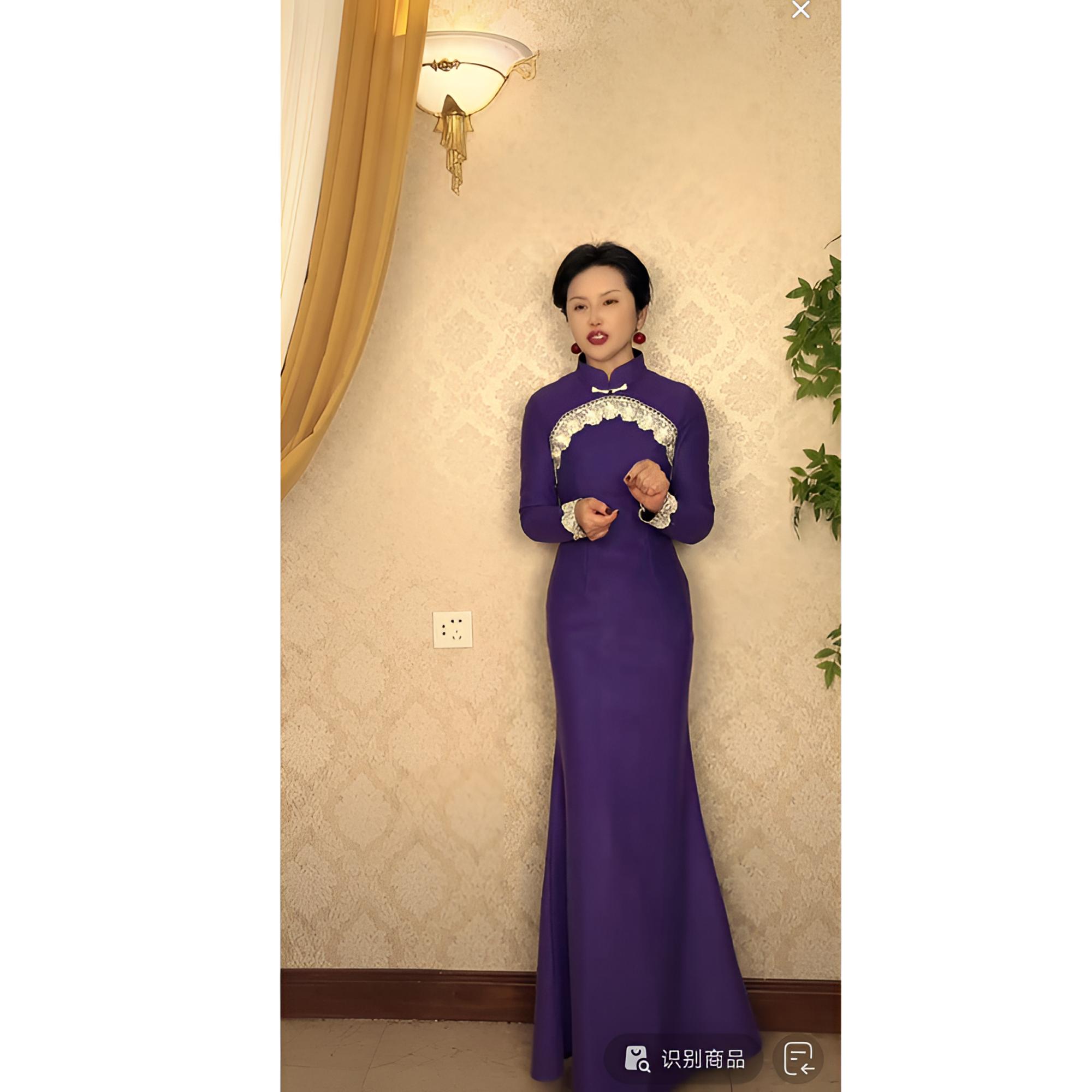 缘织裳【紫烟】原创自制冬季丝光绒复合加厚女士优雅气质鱼尾裙