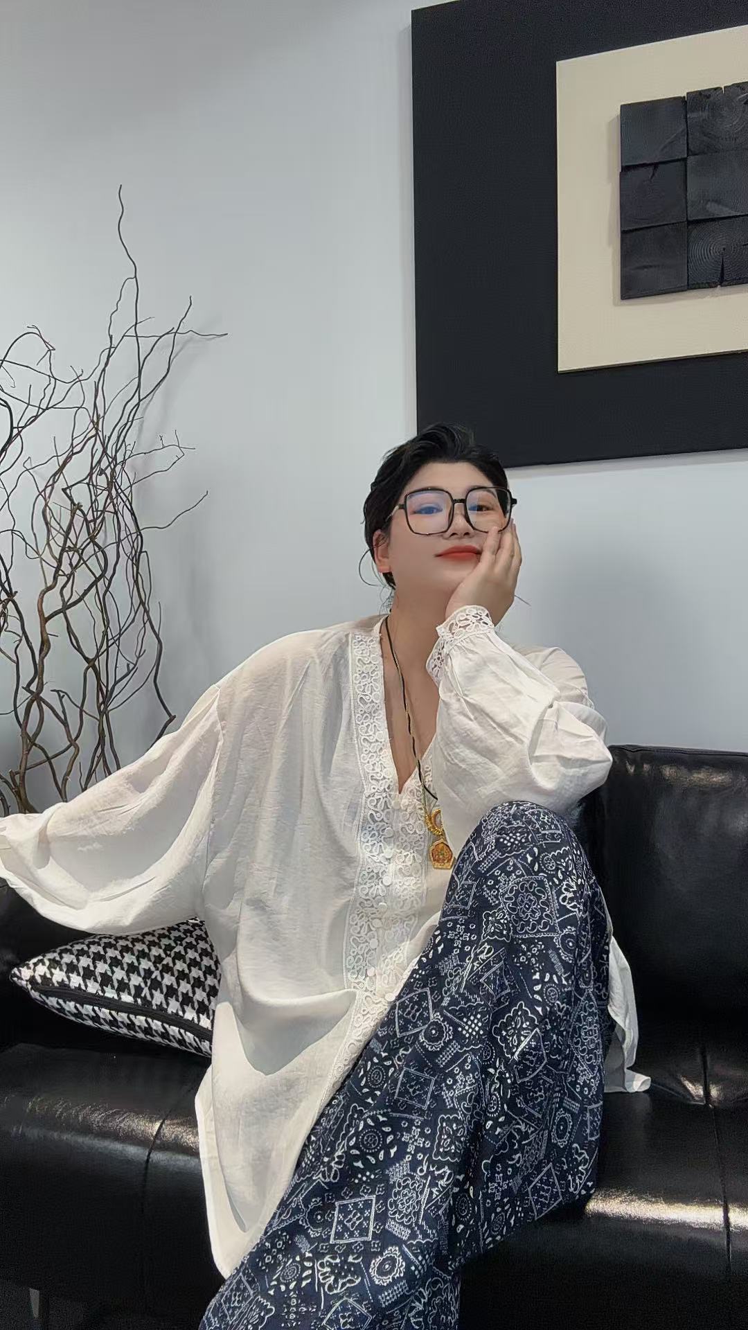 SHUANG洲：夏季法式长袖宽松大版蕾丝花边显瘦百搭气质设计感上衣