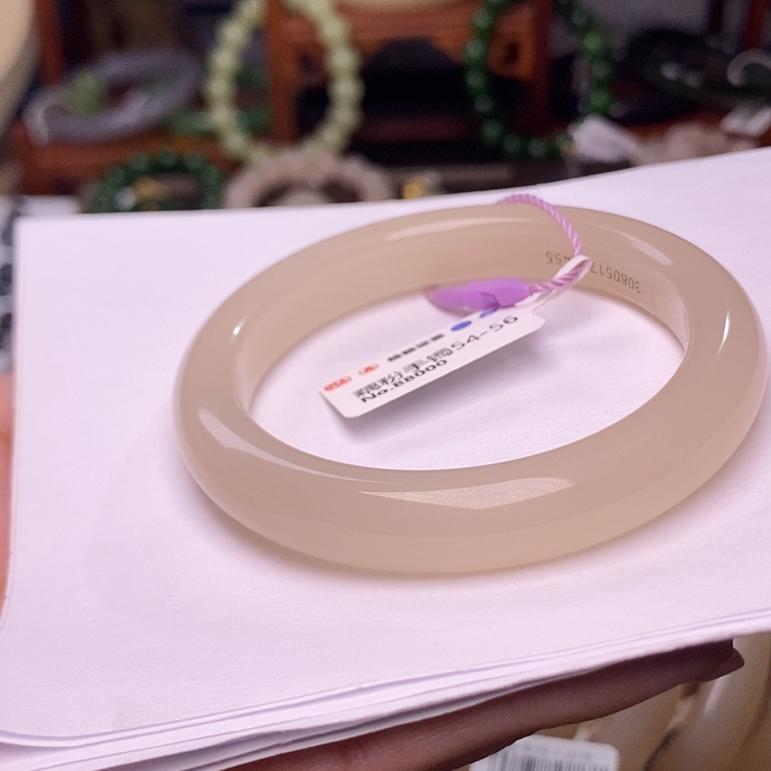 和田玉藕粉老熟料老料收藏手镯54圈未镶嵌