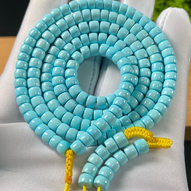 原矿绿松石直切108项链 直径5mm，重28g，对折长31cm