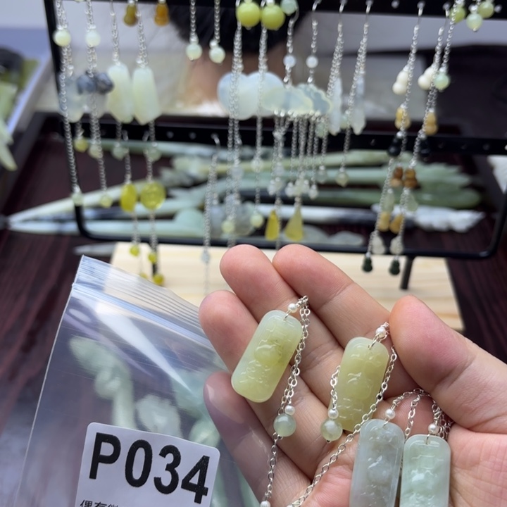 蛇纹石玉发饰合金白****1