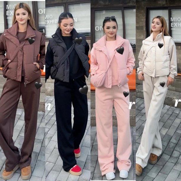 Rayhon秋冬轻柔绒风修身外套搭配休闲长裤女套装