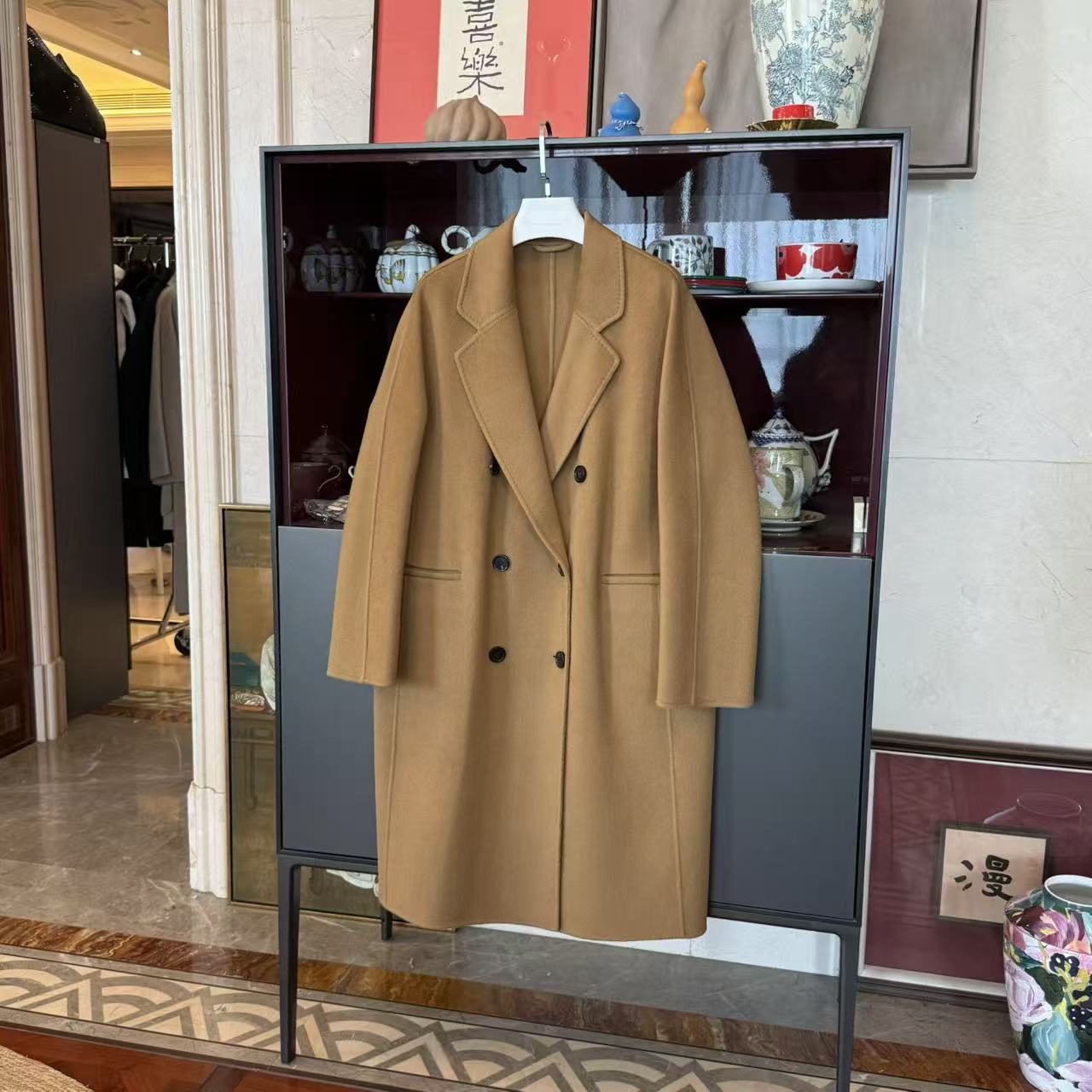 MYL 2025秋冬新品10羊绒混纺驼色双面毛呢大衣翻领六筒双排扣外套