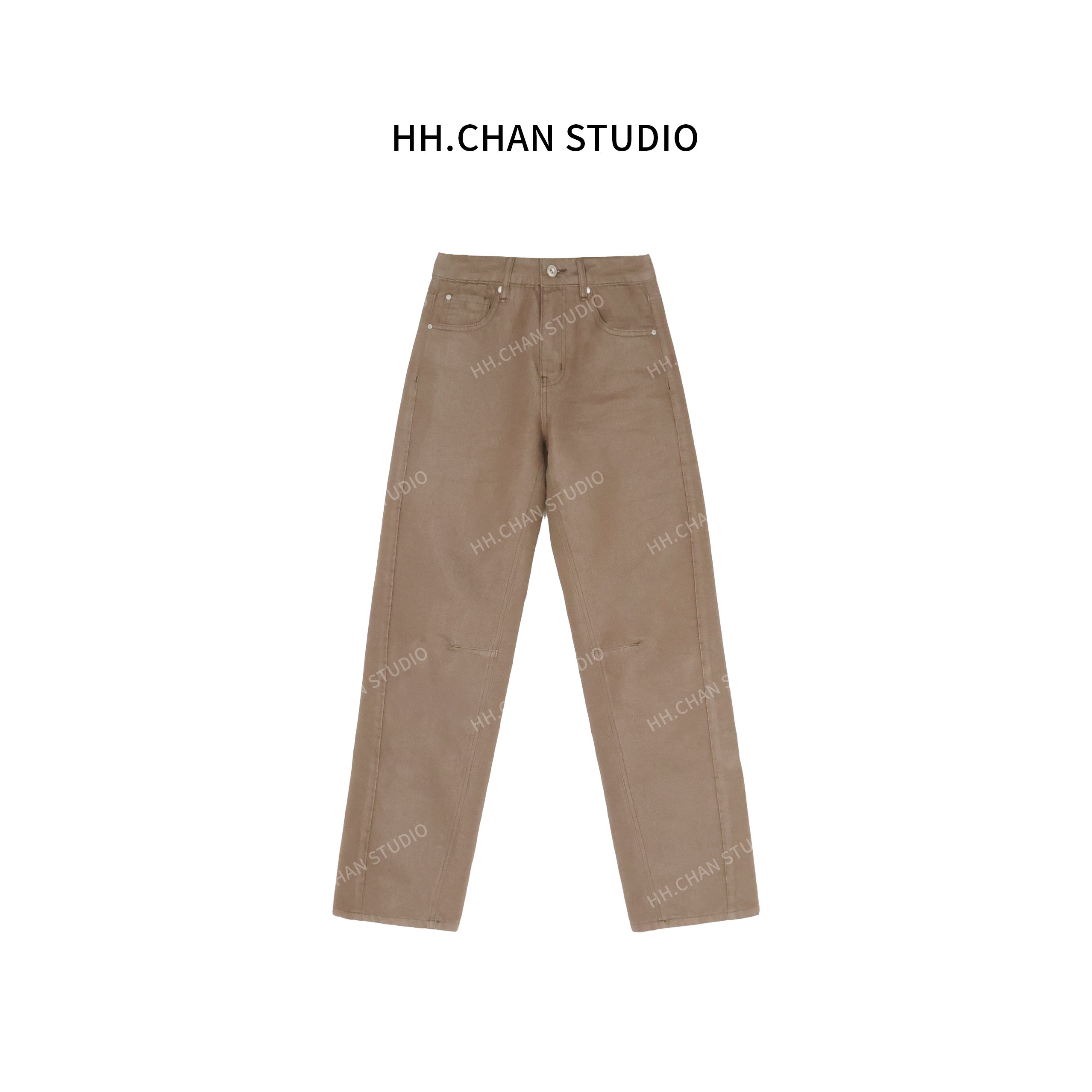 HH.CHAN“棕甄丝巧”2025新款高定棉金银色线BC直筒生巧色休闲裤