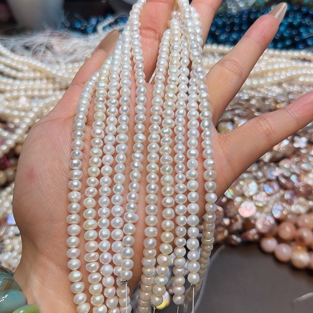 玛瑙/玉髓未镶嵌珠宝半成品天然淡水珍珠接近正圆一条5mm