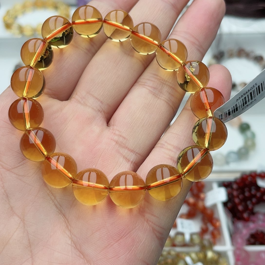 水晶手链未镶嵌巴西暴力黄水晶12.3mm 41.95g