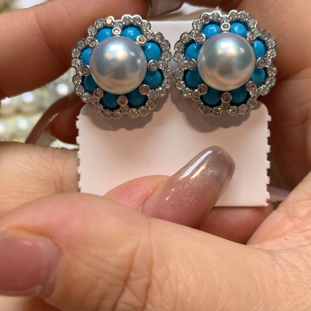 海水珍珠耳饰银S925镶嵌