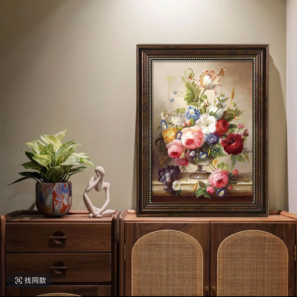【花开富贵】手工油画古典美式法式装饰画中古风客厅玄关餐厅挂画
