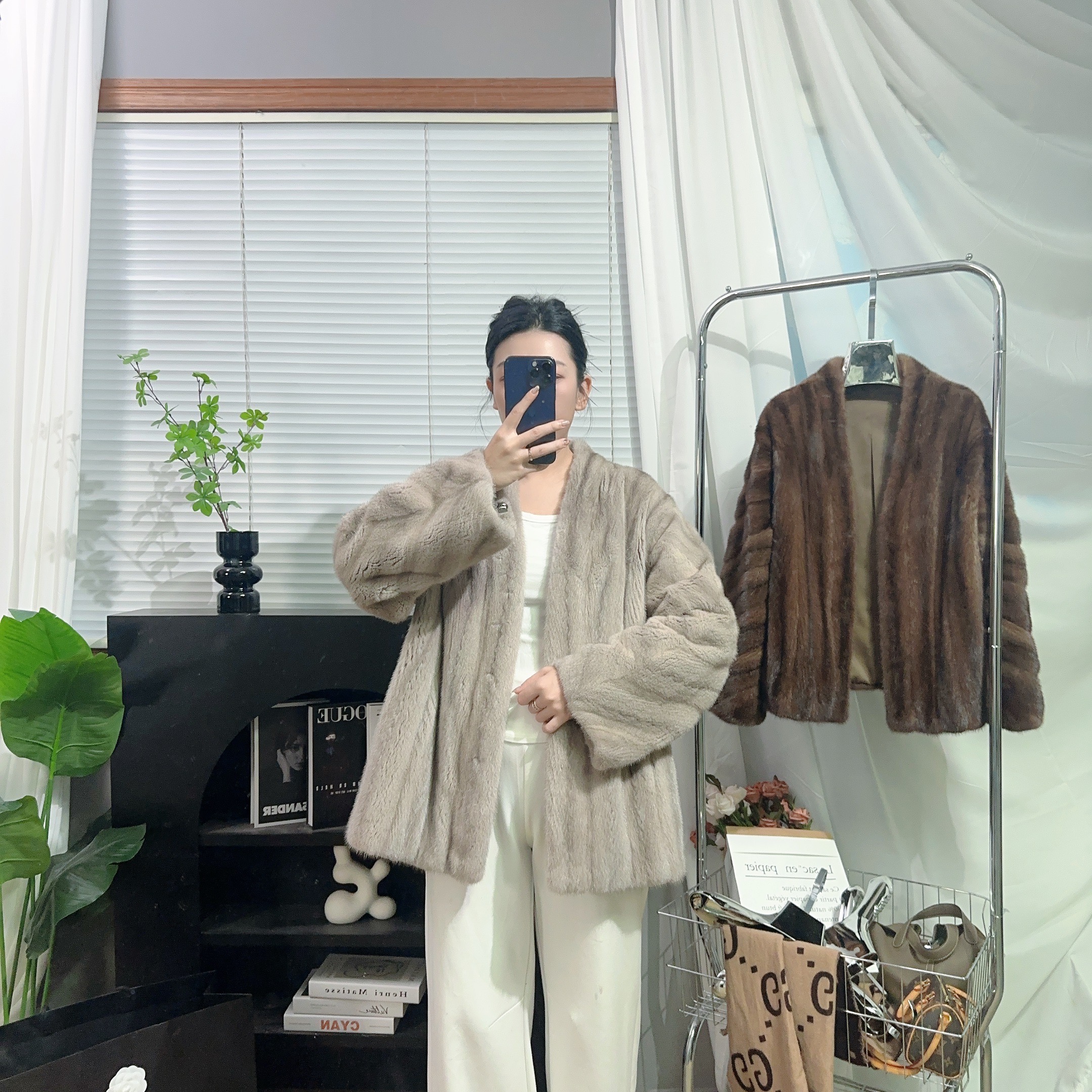 如愿貂 v领全抽气质优雅中长款 皮草外套（70长）