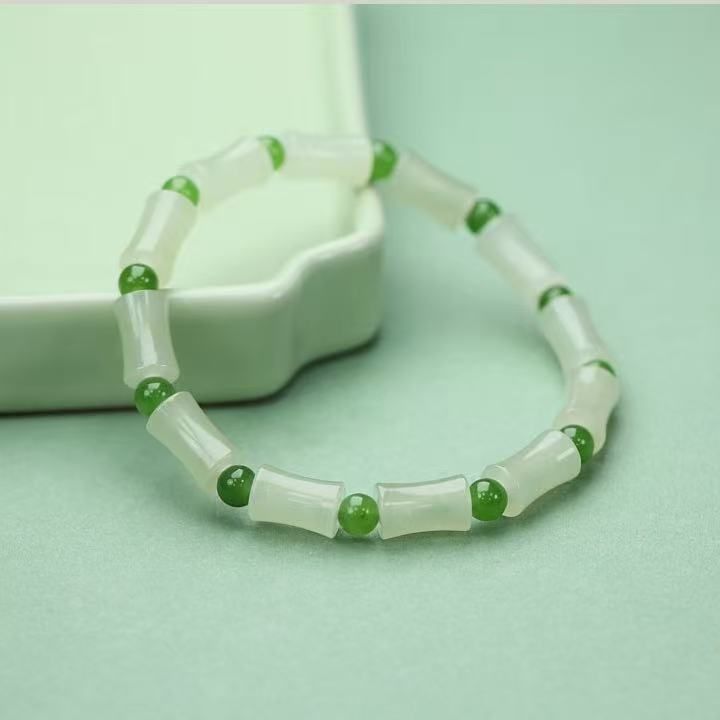 玉作和田玉 竹节手串 5*6*10mm yz-0004 多样性发货