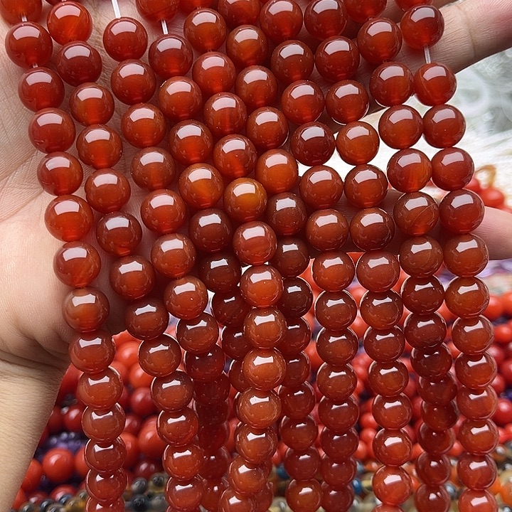 玛瑙/玉髓未镶嵌珠宝半成品一条10mm左右红玛瑙