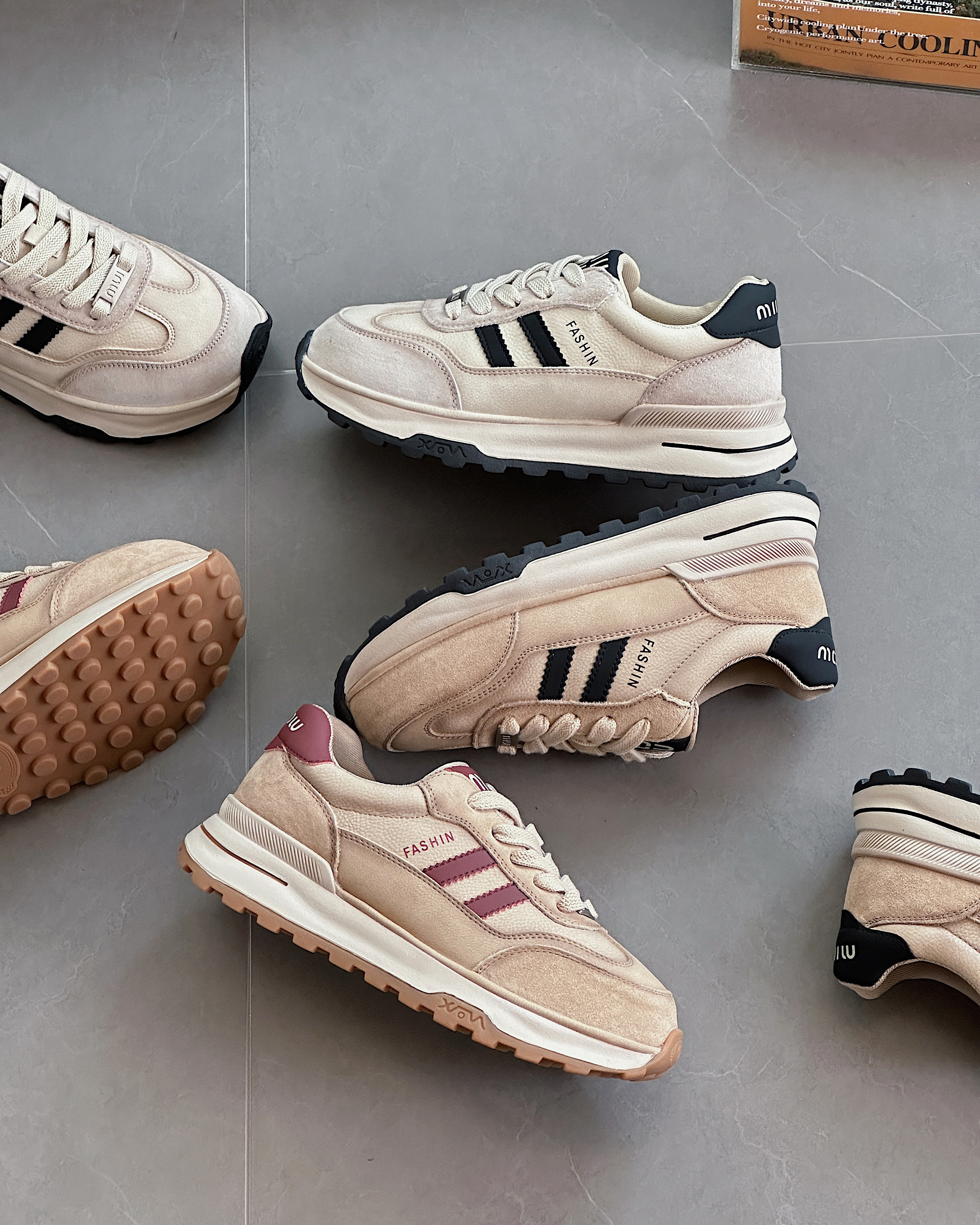 涓江冬季平跟纯色透气时尚休闲鞋跑步复古厚底网红时尚ins加绒